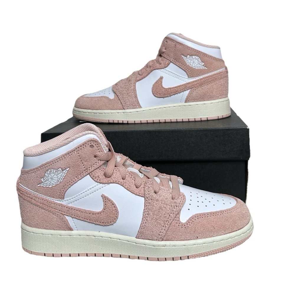 Jordan Kids Air Jordan 1 Mid SE GS White Legend Pink Sail Sneakers Size 6.5Y